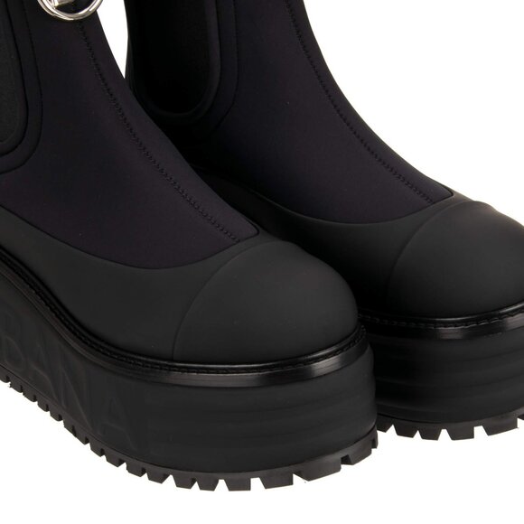 Dolce & Gabbana - DG Logo Silver Pendant Neoprene Plateau Boots Black EUR 39,5 - Picture 5 of 5